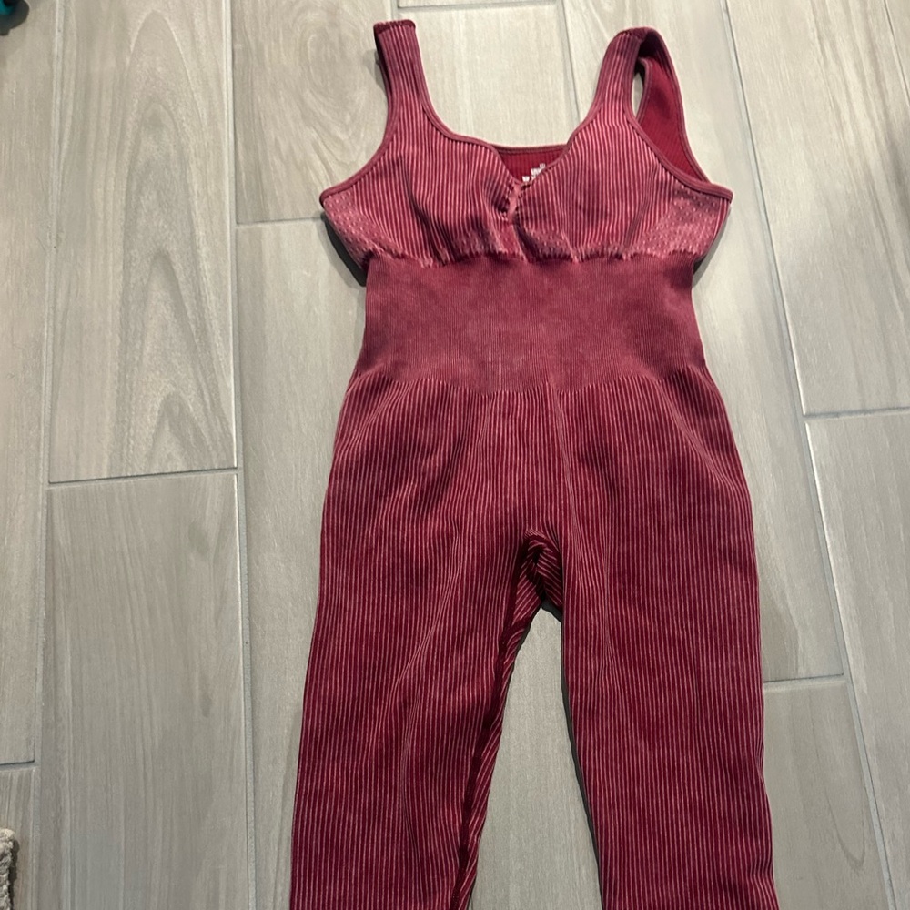 Red Ribbed Jumpsuit